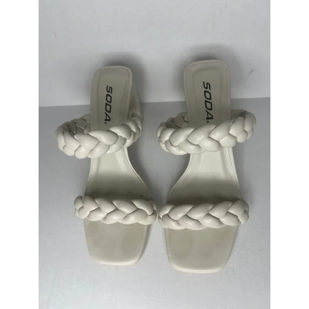 Soda Cream Colored Braided Block‎ Style Heel Size 6